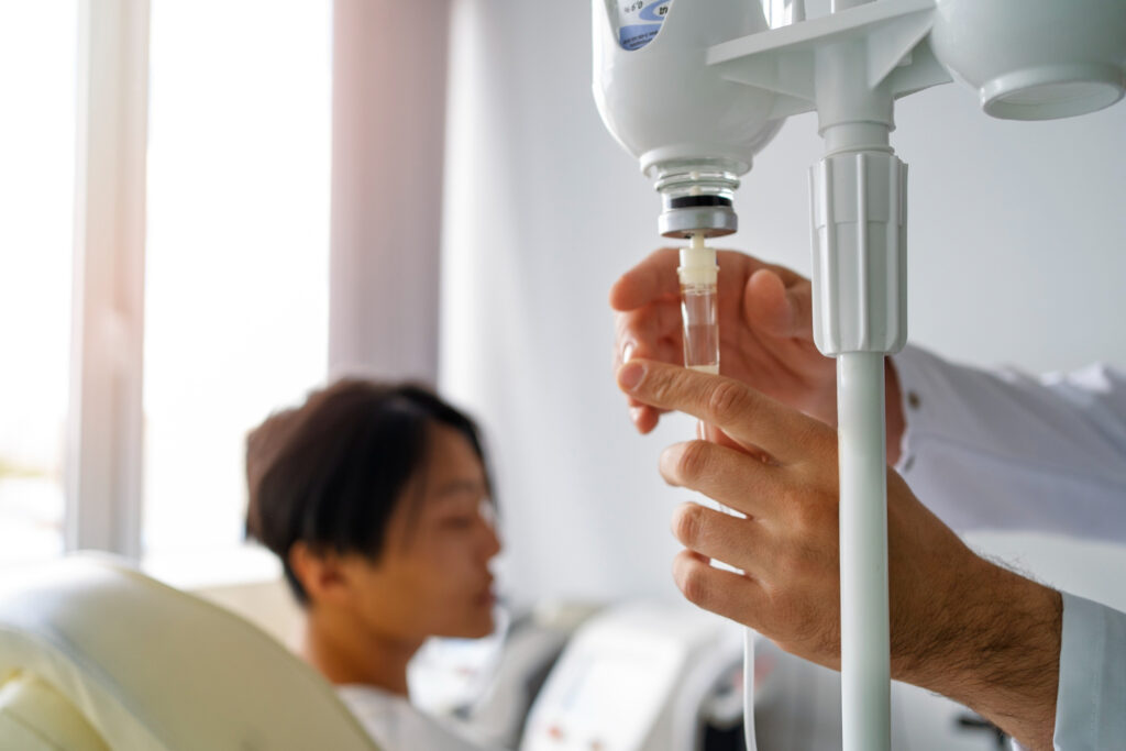 adult patient receiving IV hydration services
