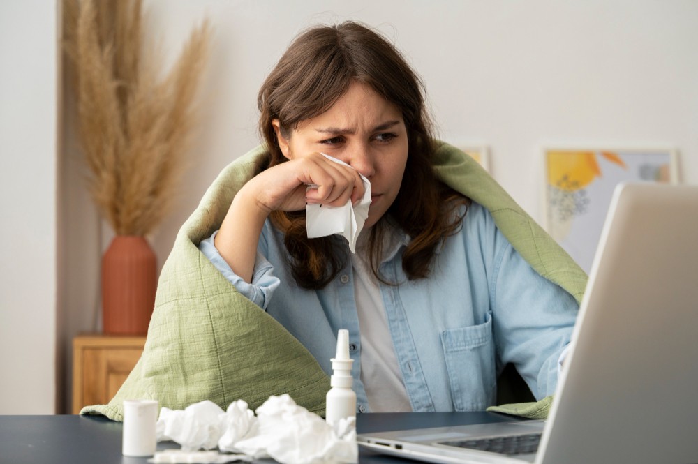 women holding a tissue